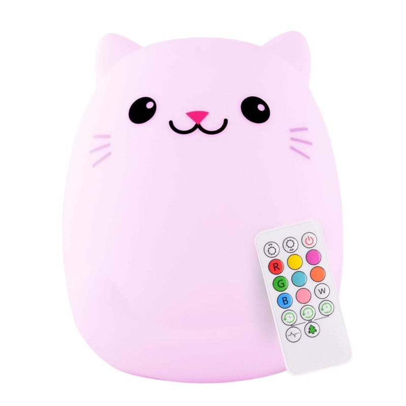 Lumipets Clive The Cat Squishy Silicone Night Light for Kids | Cute Night Light with Remote & Touch Control for Baby & Toddler Bedrooms | Color Changing Portable Animal Nightlight | Kids Mood Lamp - Image 1
